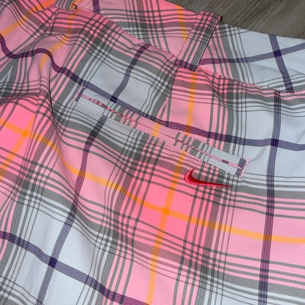 Nike Golf Tour Performance Dri-FIT Plaid Shorts Pink Orange Grey Womens 8